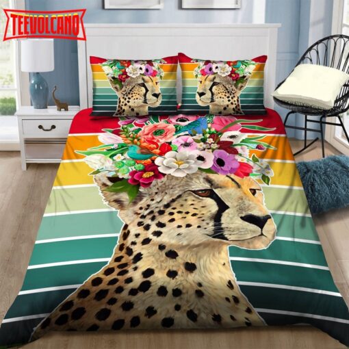 Cheetah Wearing Flowers Duvet Cover Bedding Sets