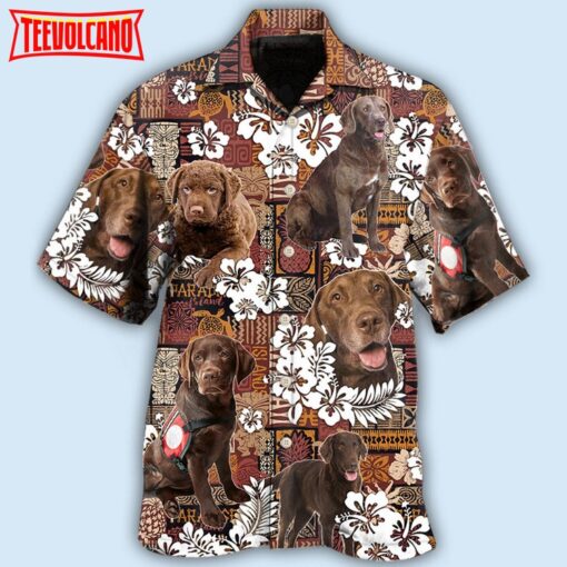 Chesapeake Bay Retriever Dog Tropical Floral Vintage Hawaiian Shirt