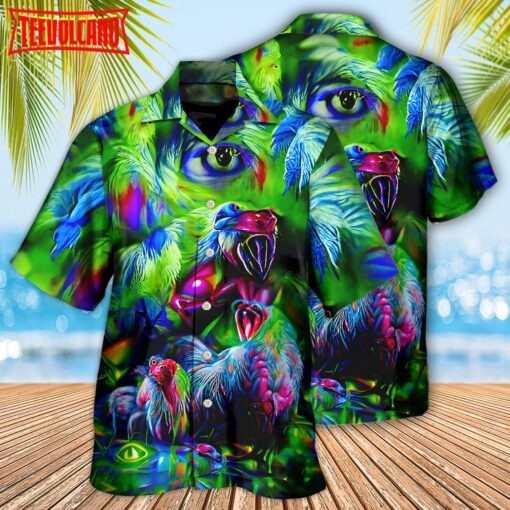 Chicken A Crowing Rooster Funny Neon Hawaiian Shirt