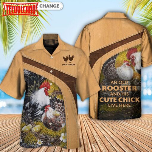 Chicken An Old Rooster And His Cute Chick Personalized Hawaiian Shirt