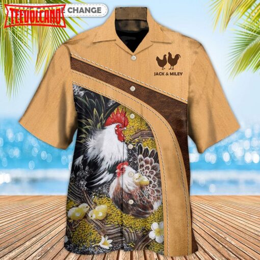 Chicken An Old Rooster And His Cute Chick Personalized Hawaiian Shirt