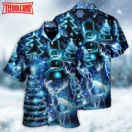 Christmas Deer Snowman Tree Glow Light Style Hawaiian Shirt