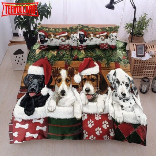 Christmas Dogs In Socks Bed Sheets Duvet Cover Bedding Set