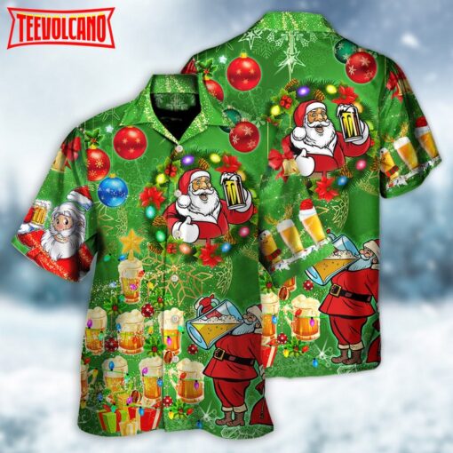 Christmas Funny Santa Claus Drinking Beers Green Light Hawaiian Shirt