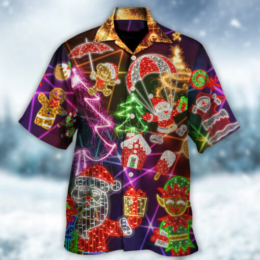 Christmas Funny Santa Tree Elf Gingerbread Neon Hawaiian Shirt