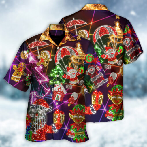 Christmas Funny Santa Tree Elf Gingerbread Neon Hawaiian Shirt