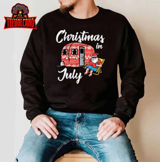 Christmas In July Santa Camping Funny Xmas Men Women Kids T-Shirt