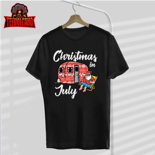 Christmas In July Santa Camping Funny Xmas Men Women Kids T-Shirt