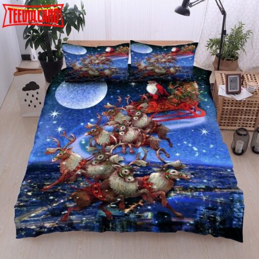 Christmas Night Santa Reindeer Sleigh Duvet Cover Bedding Sets