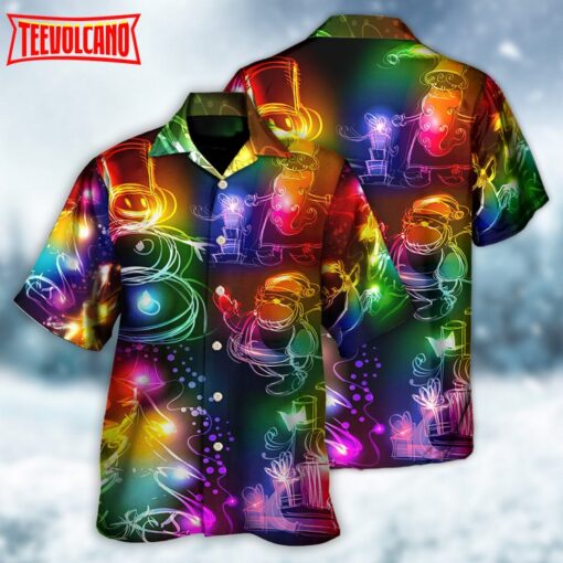 Christmas Santa Tree Snowman Neon Light Hawaiian Shirt