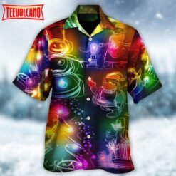 Christmas Santa Tree Snowman Neon Light Hawaiian Shirt