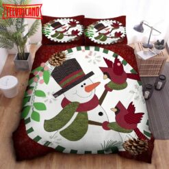 Christmas Snowman With Red Bird Duvet Cover Bedding Sets