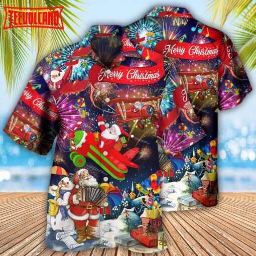 Christmas Spreading Plane With Santa Hawaiian Shirt