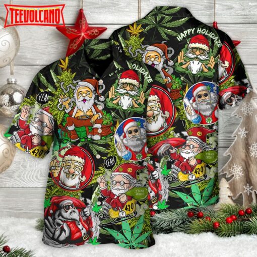 Christmas Weed Smoking Santa Hippie Hawaiian Shirt