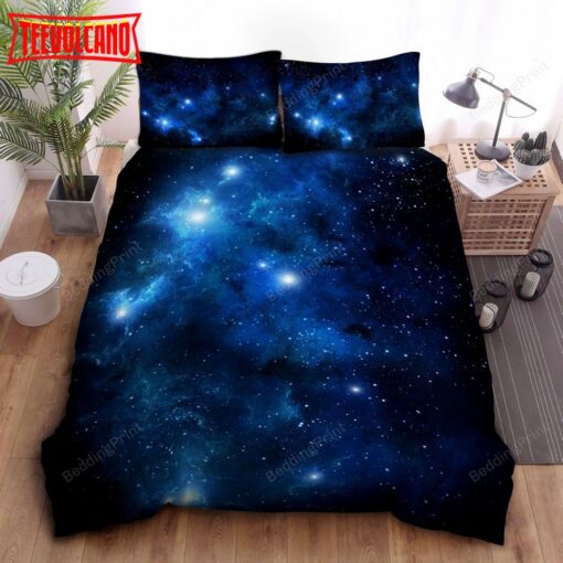 Clearly Printed Dark Blue Galaxy Bed Sheets Duvet Cover Bedding Sets