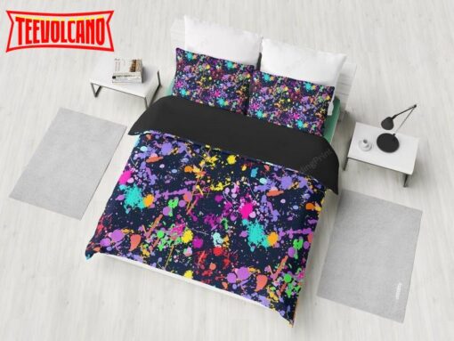 Colorful Paint Splatter Abstract Art Black Duvet Cover Bedding Set