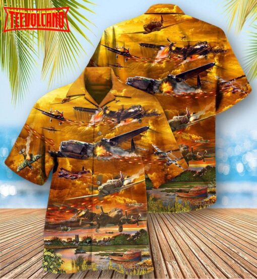 Combat Aircraft Crashing Dangerous Fire War Hawaiian Shirt