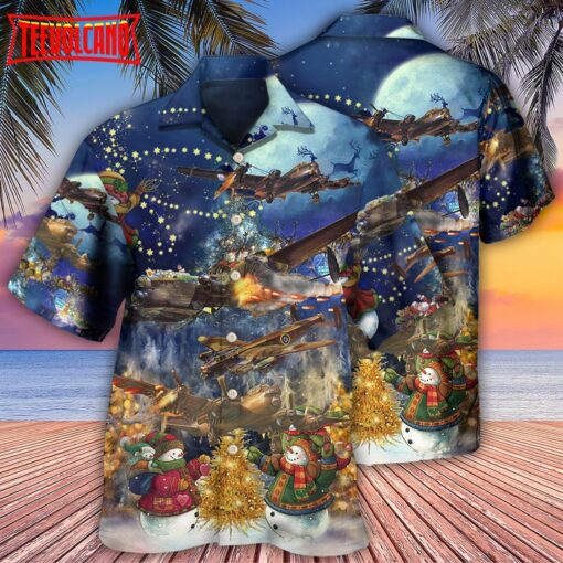 Combat Aircraft Merry Christmas Night Hawaiian Shirt