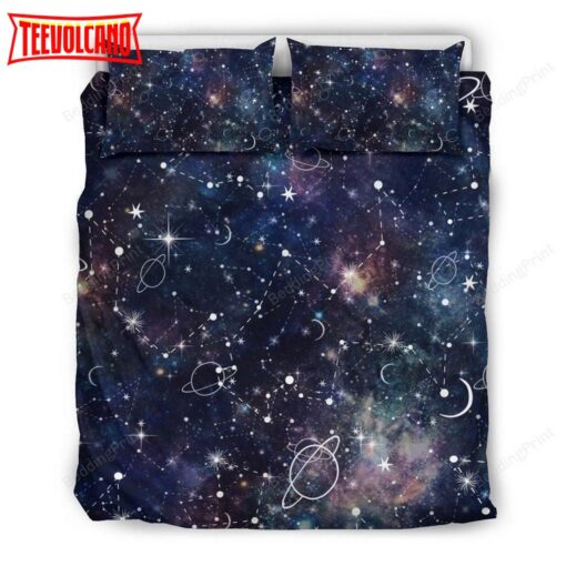 Constellation Galaxy Space Print Duvet Cover Bedding Set