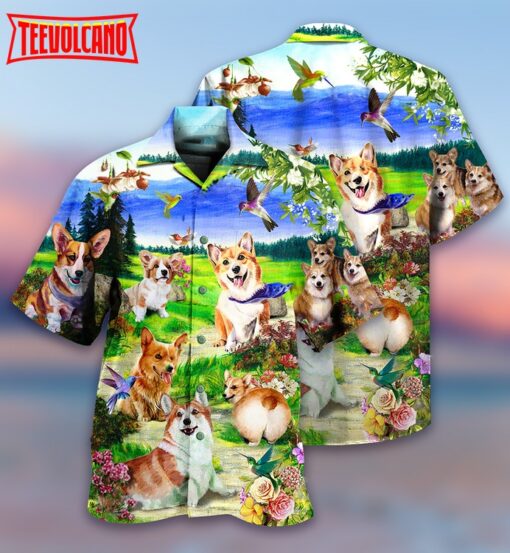 Corgi Dogs Love Blue Sky Hawaiian Shirt