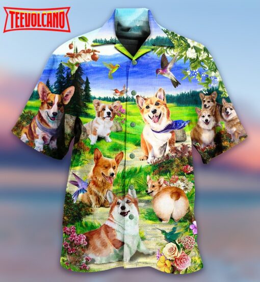 Corgi Dogs Love Blue Sky Hawaiian Shirt