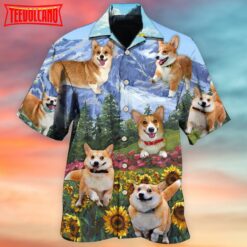 Corgi Loves Flower Garden Hawaiian Shirt