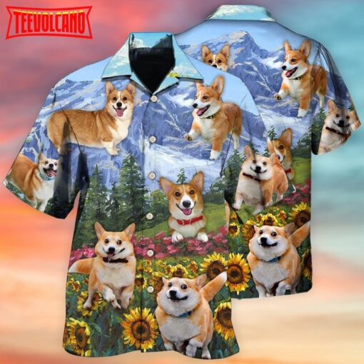 Corgi Loves Flower Garden Hawaiian Shirt