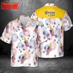 Corona Light American Flag Fireworks Hawaiian Shirt