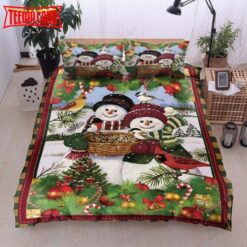 Couple Snowman Cardinal Merry Christmas Duvet Cover Bedding Sets