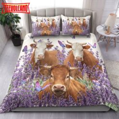 Cow And Lavender Flower Bedding Set Duvet Cover