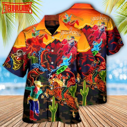 Cowboy Neon Riding Horse Desert Hawaiian Shirt