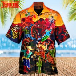 Cowboy Neon Riding Horse Desert Hawaiian Shirt