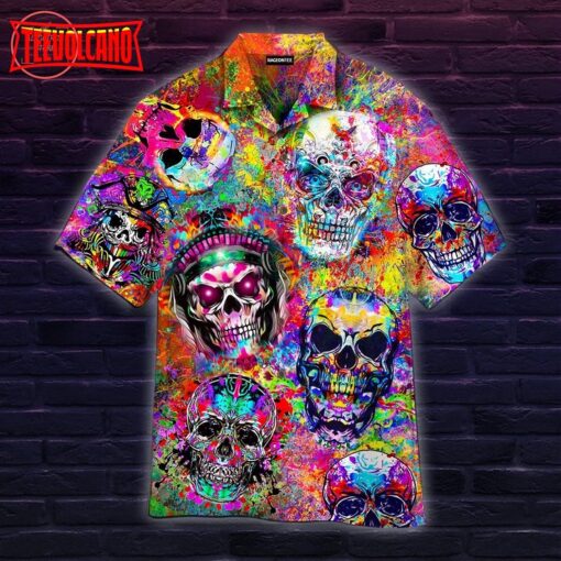 Crazy Colorful Skull Art Hawaiian shirt