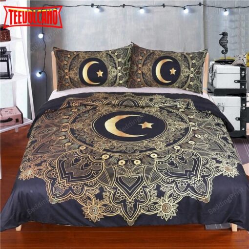 Crescent Golden Moon Mandala Duvet Cover Bedding Set