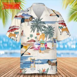 Cute Akita Summer Beach Hawaiian Shirt, Short Sleeve Dog Aloha Shirt