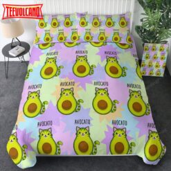 Cute Avacado Cat Pattern Bed Sheets Duvet Cover Bedding Sets