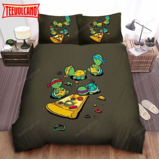 Cute Little Ninja Turtles Eating Pizza Bed Sheets Duvet Cover Bedding Sets