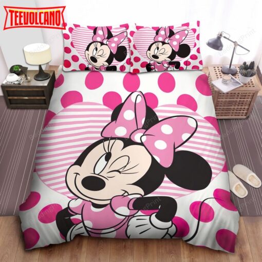 Cute Minnie Mouse Winking Bed Sheets Duvet Cover Bedding Sets