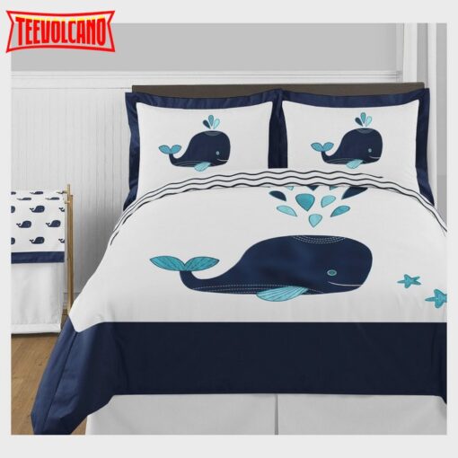 Cute Navy Blue Whale Bed Sheets Duvet Cover Bedding Sets