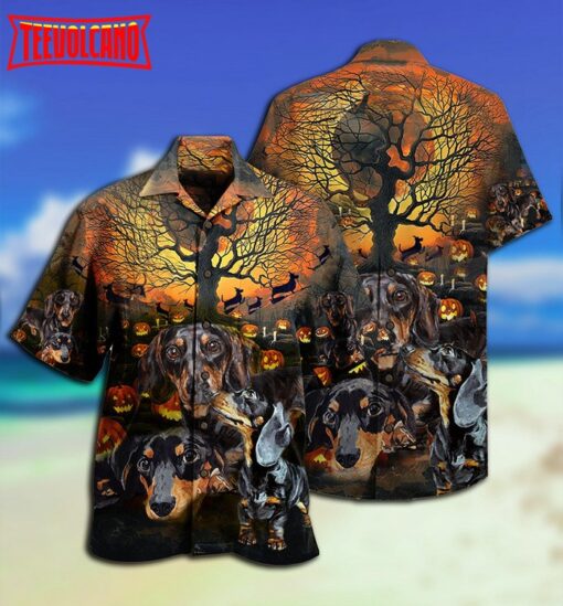 Dachshund Halloween Night Pumpkin Hawaiian Shirt