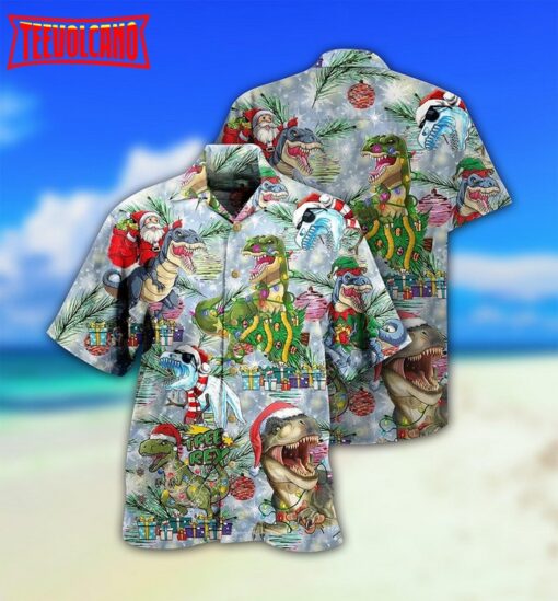 Dinosaur And Merry Christmas Hawaiian Shirt