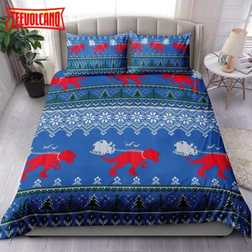 Dinosaur Christmas Pattern Bed Sheets Duvet Cover Bedding Sets