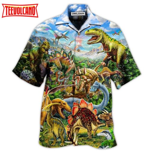 Dinosaur Rawrsome World Blue Sky Hawaiian Shirt