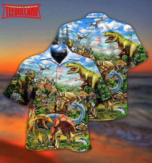 Dinosaur Rawrsome World Blue Sky Hawaiian Shirt