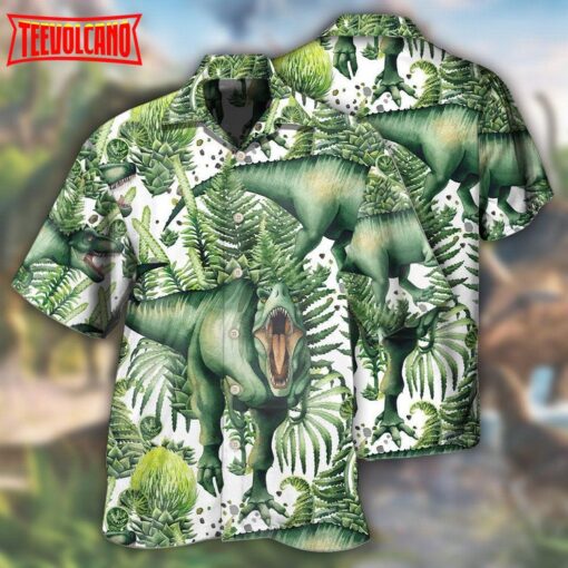 Dinosaur Strong Green Tropical Leaf Hawaiian Shirt