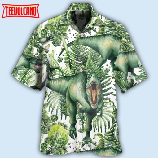 Dinosaur Strong Green Tropical Leaf Hawaiian Shirt