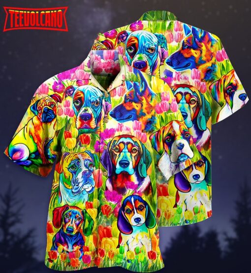 Dogs Colorfull Tulip Hawaiian Shirt