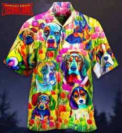 Dogs Colorfull Tulip Hawaiian Shirt