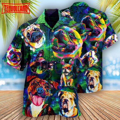 Dogs Peace Love And Colorful Hawaiian Shirt