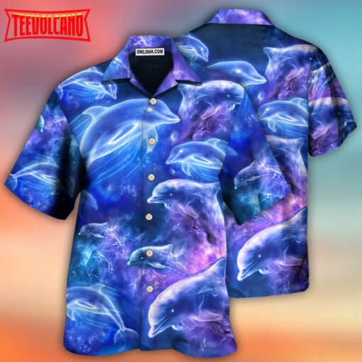 Dolphin Galaxy Neon Glow Style Hawaiian Shirt